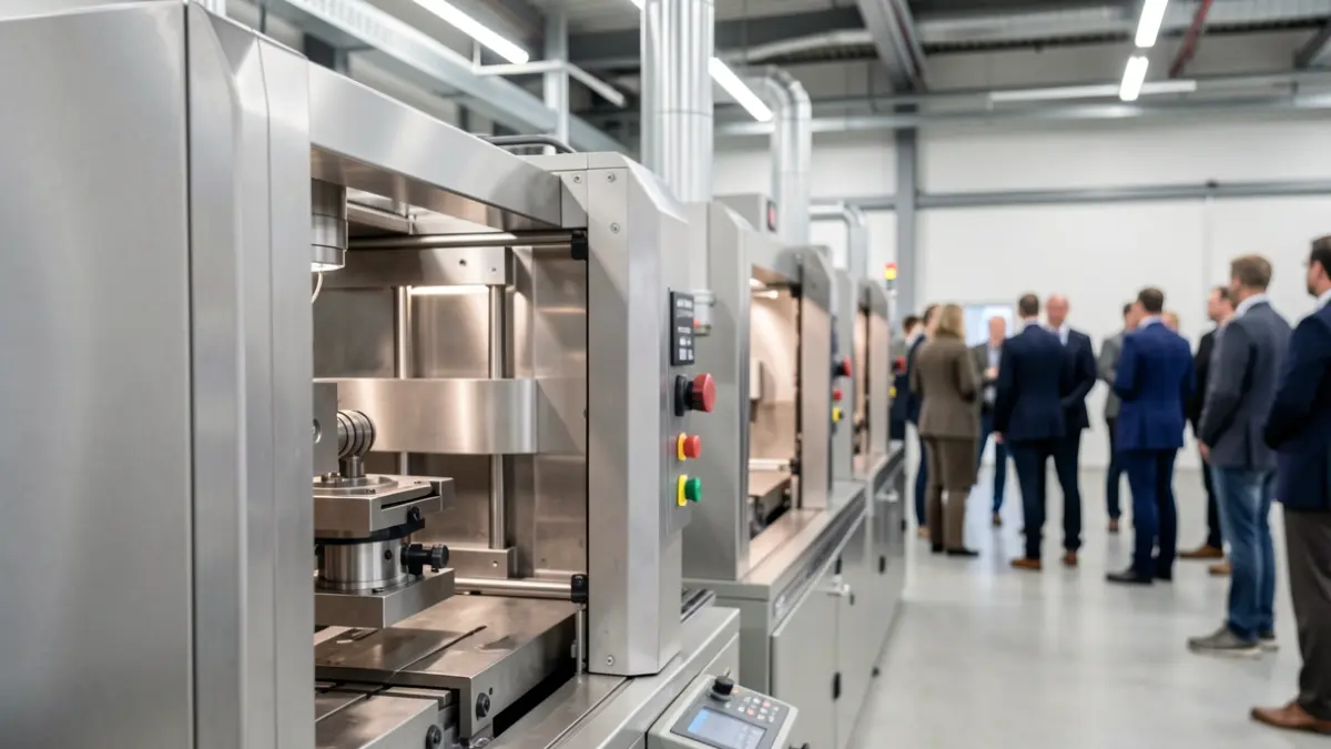 Generic image of a close-up of industrial machinery in a modern factory in Euskadi.