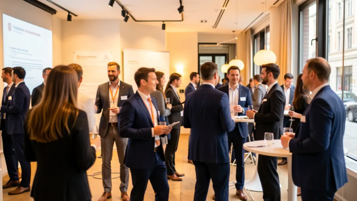 Generic image of a business and communication event with attendees and speakers.