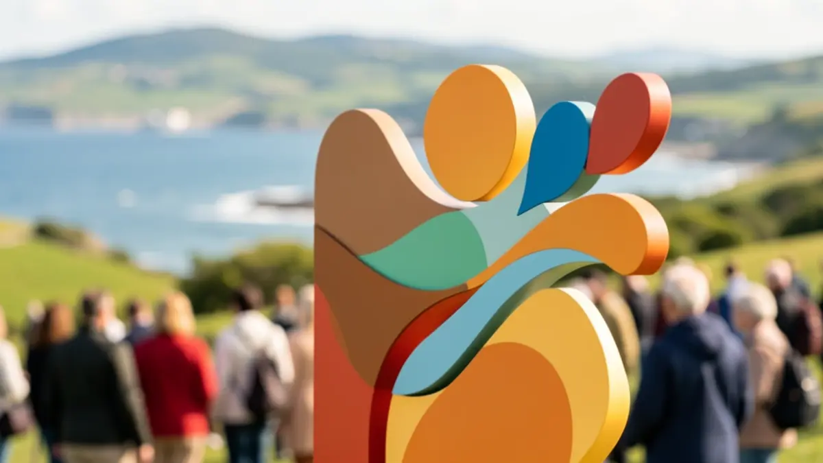 Imagen genérica: un diseño gráfico abstracto que representa la creatividad y la economía social, con un fondo difuminado del paisaje vasco.