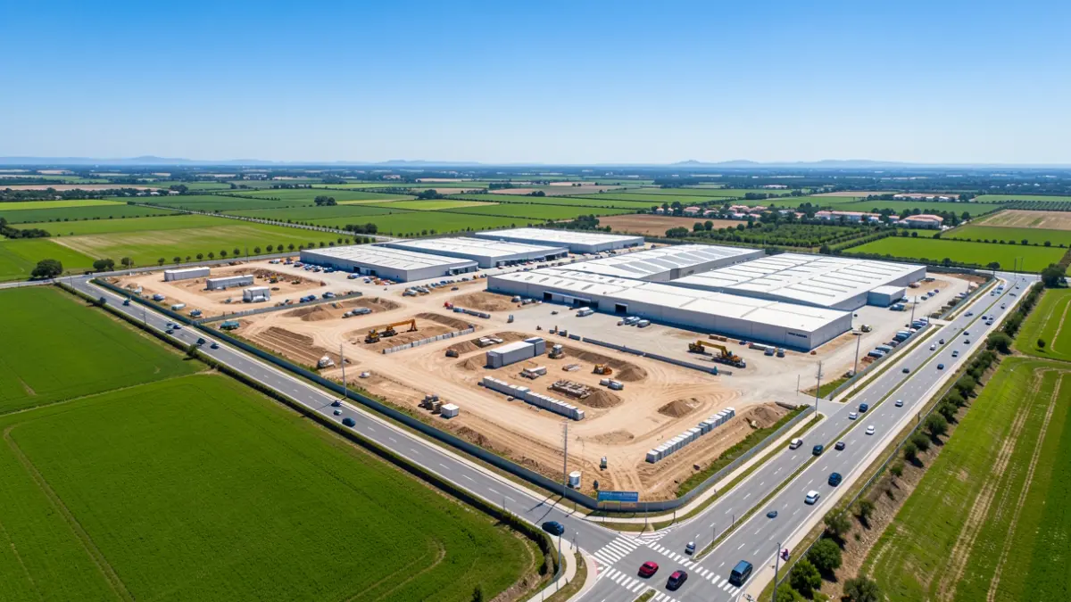 Vista aérea de polígonos industriales en desarrollo en el Empordà.