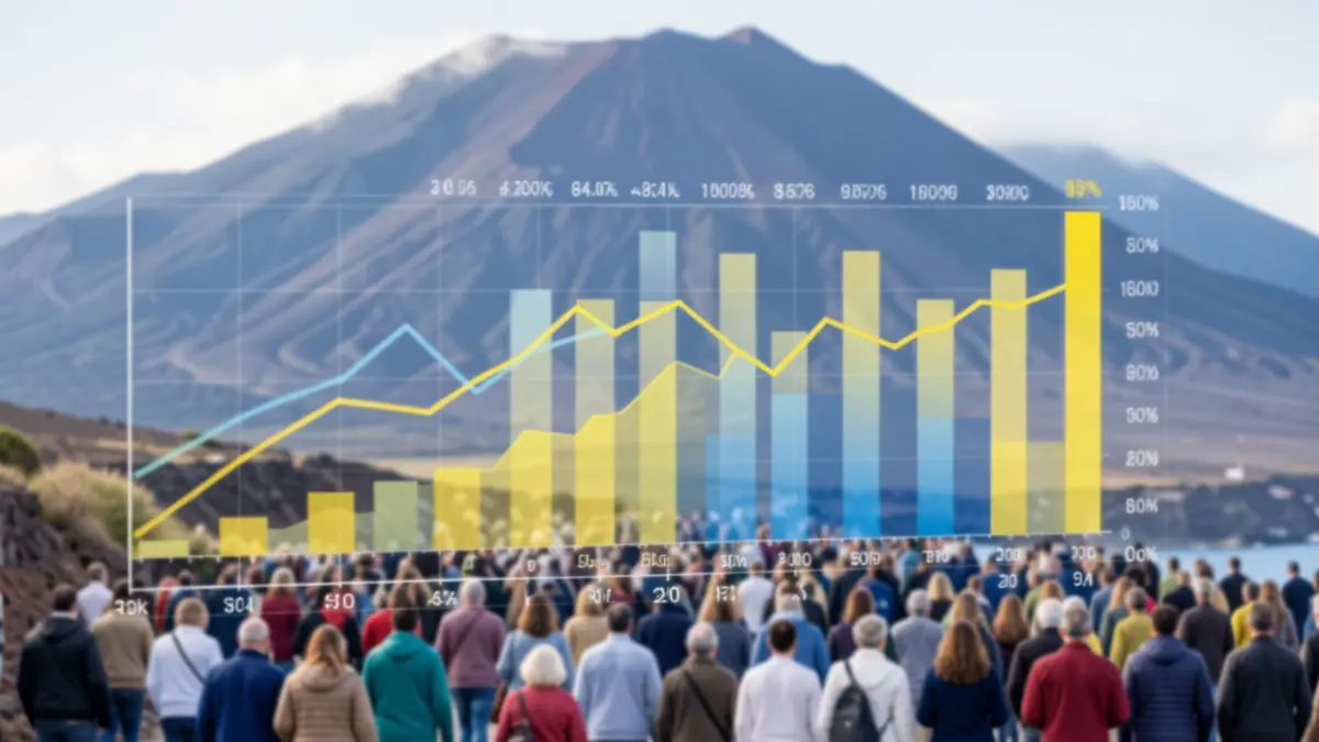 Generic image of unemployment statistics with a subtle Canary Islands volcanic landscape.