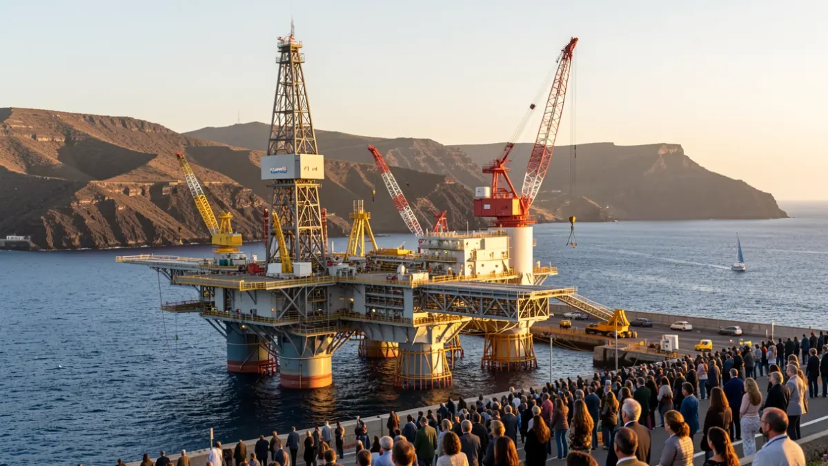 Offshore platform 'Noble Globetrotter I' docked at the Port of Arrecife, Lanzarote, for maintenance and provisioning.