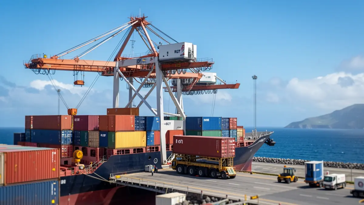 New hybrid cranes arriving at the Port of Las Palmas for the container terminal.