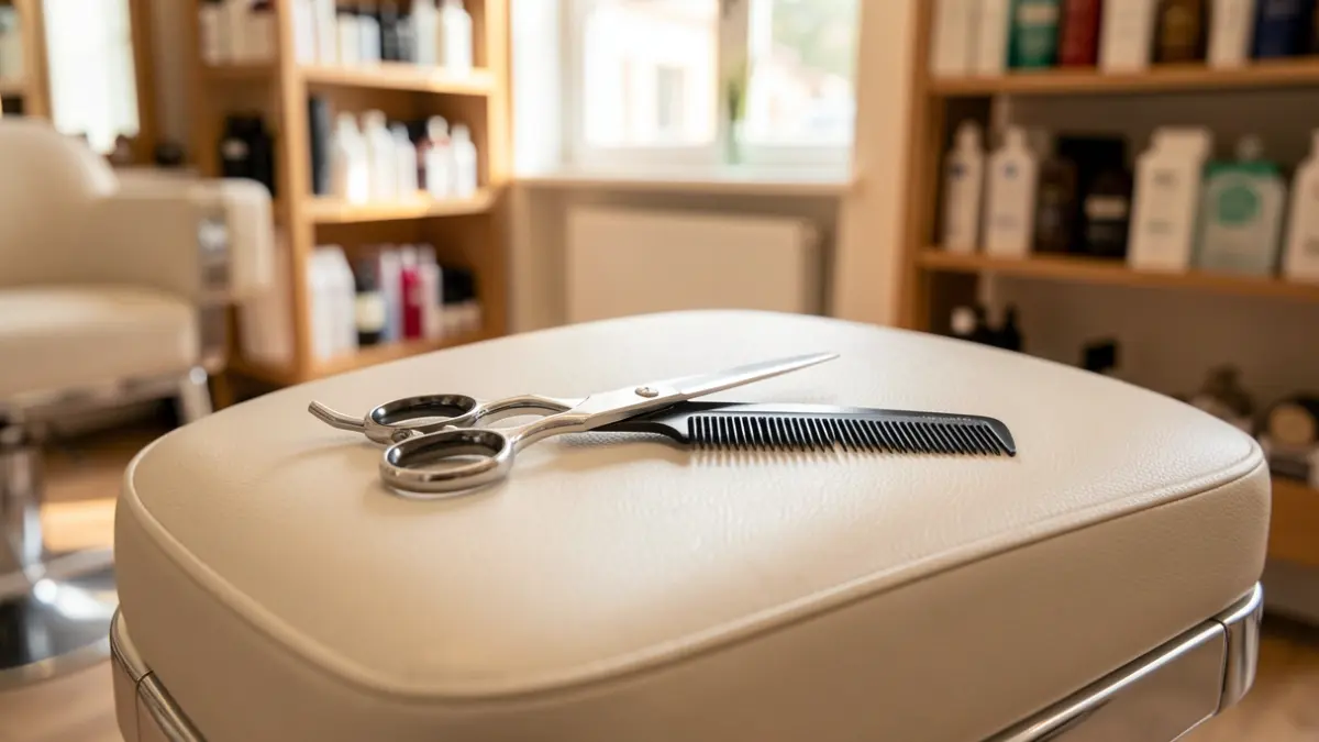 Imagen genérica de herramientas de barbería en un salón moderno.