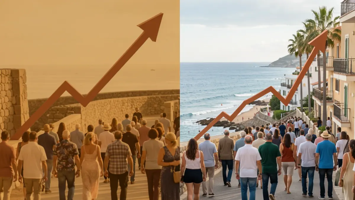 Gráfico ascendente y descendente para ilustrar la diferencia en el precio del suelo urbano en Canarias.