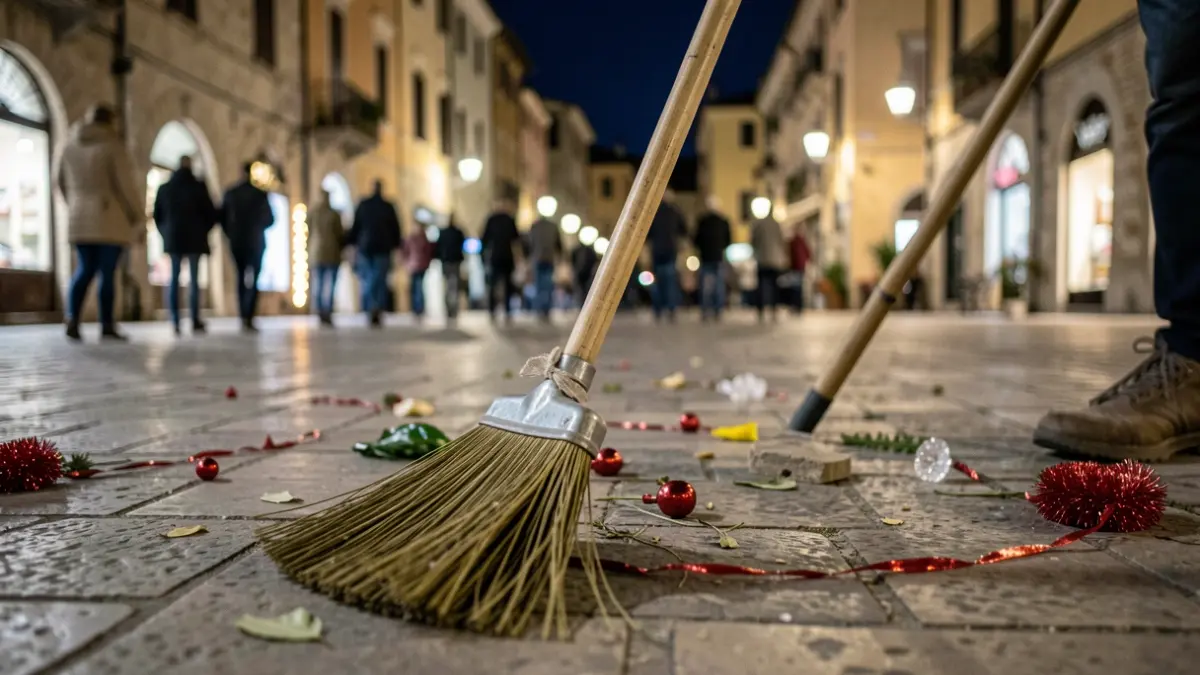 Generic image of party debris on a street in a Mediterranean city.