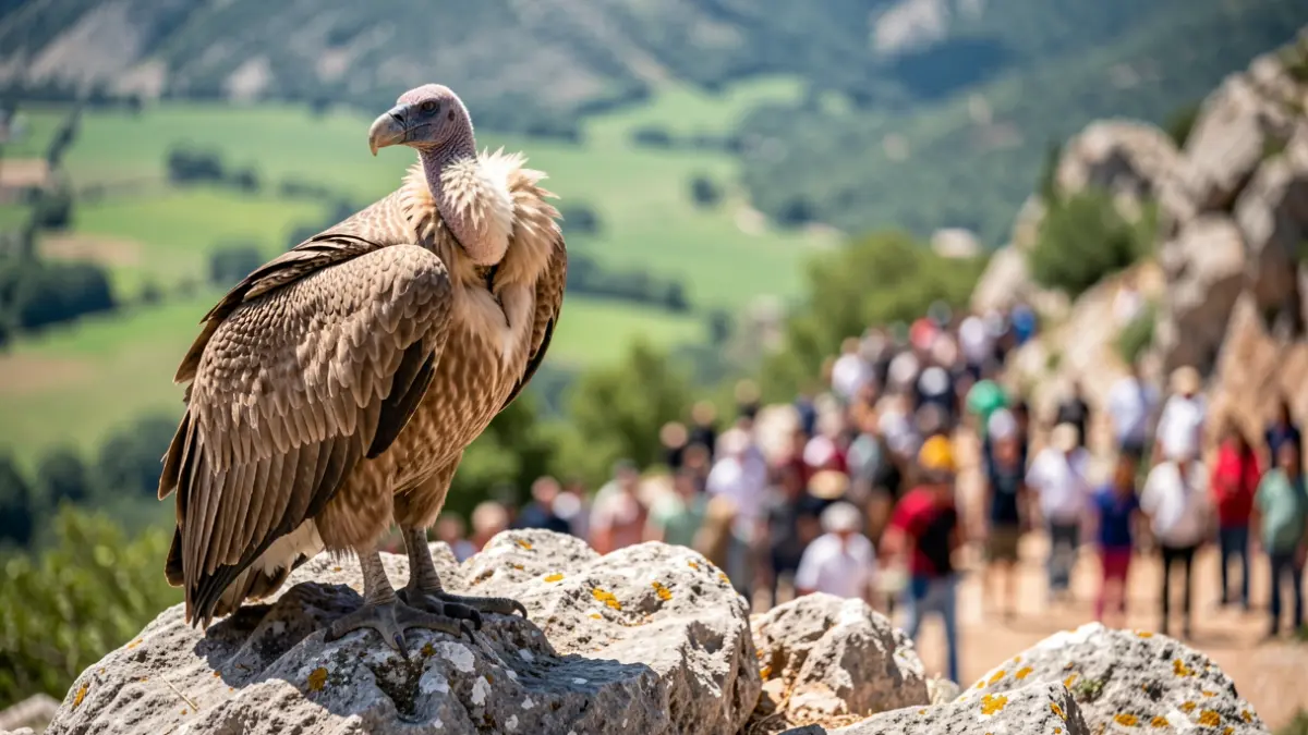 Generic image of a vulture in a Mediterranean mountain environment.