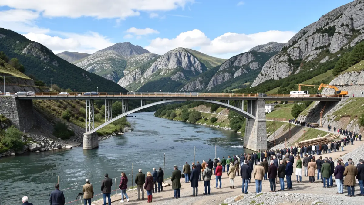 Imagen genérica de obras de un puente sobre un río en Valdeorras.