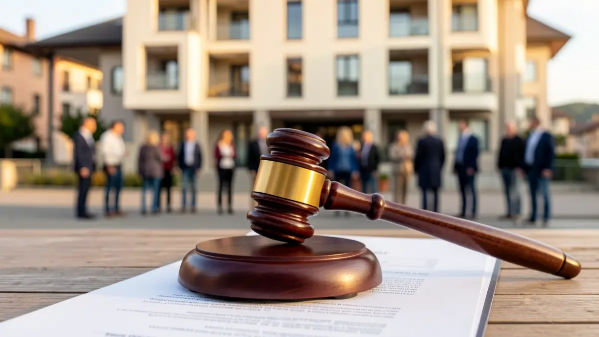 Generic image of a public auction, with a gavel on a document.