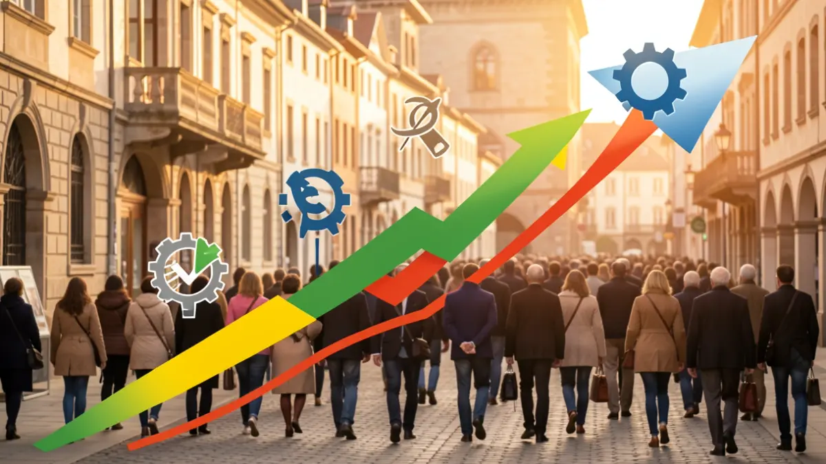 Generic image of economic growth graphs with Euskadi architectural elements.