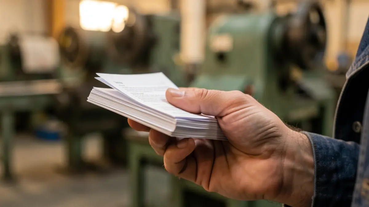 Imagen genérica de una mano de obrero industrial con papeles.