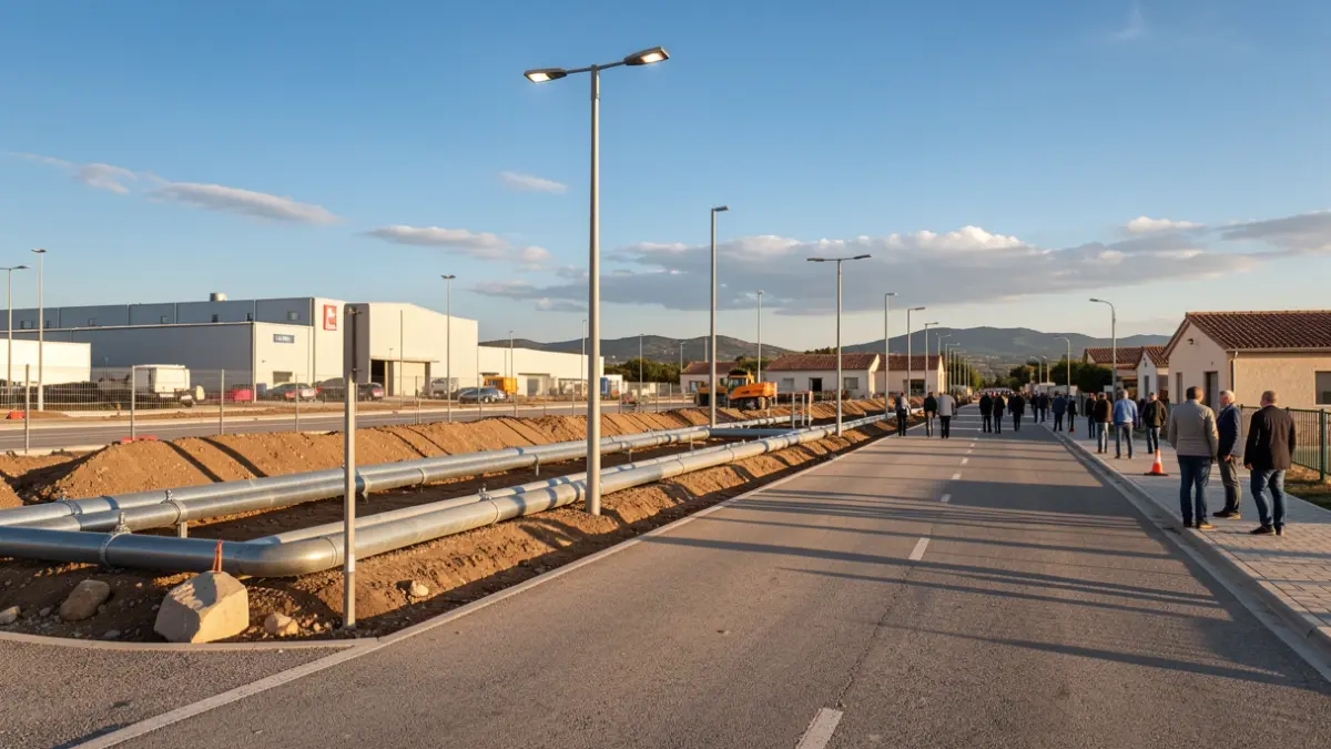Imagen genérica de obras de modernización en un polígono industrial con instalación de nuevas infraestructuras.