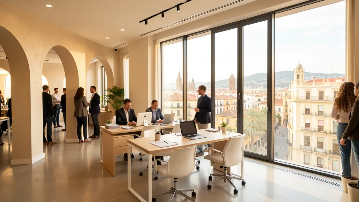 Generic image of a modern office interior overlooking the city of Valencia.