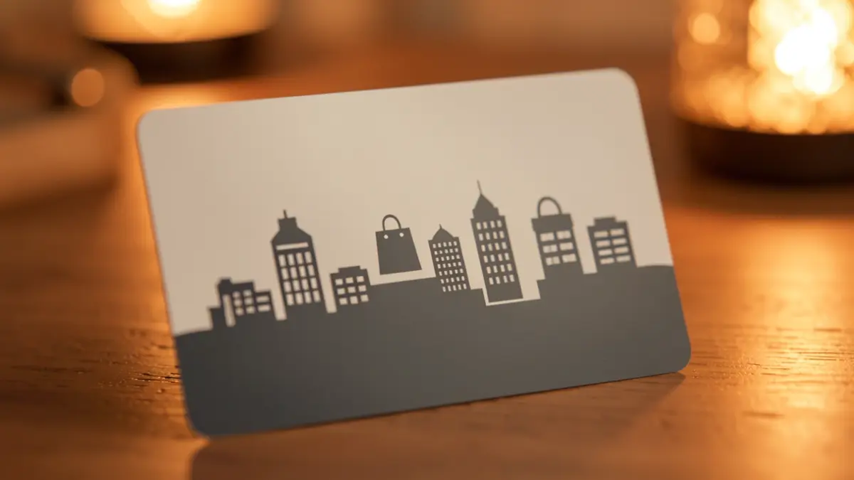 Generic image of a loyalty card with a city icon and shopping bag.