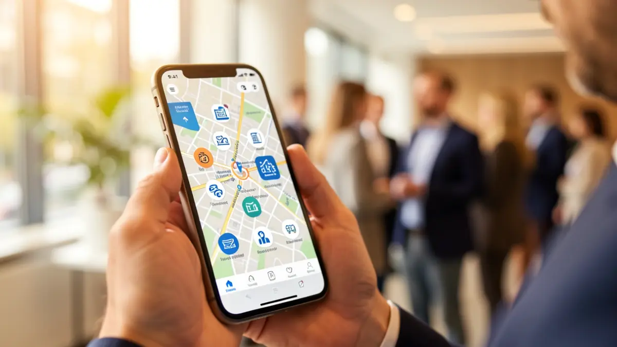 Generic image: mobile phone screen with business icons.