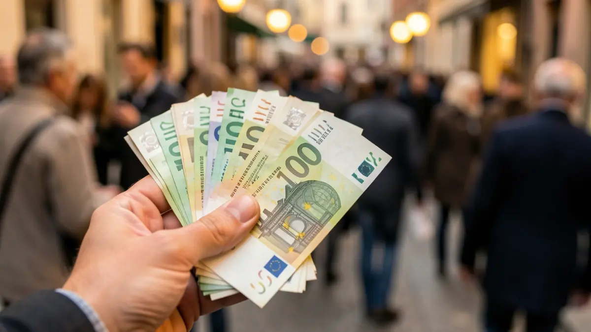 Imagen genérica de billetes de euro y un informe de pensión.