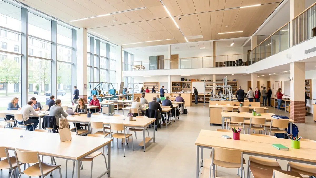 Image of the Grupo Aranda campus in Alcorcón, showcasing its modern facilities and practical training areas.
