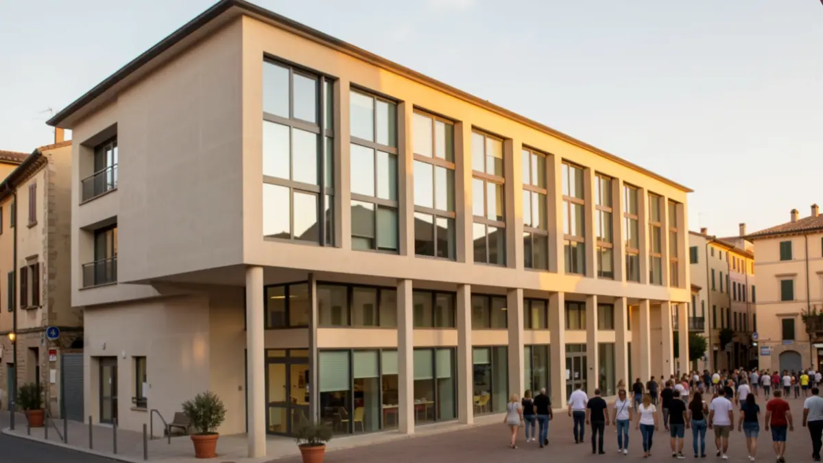 Imagen genérica de un edificio educativo moderno en una ciudad mediterránea.