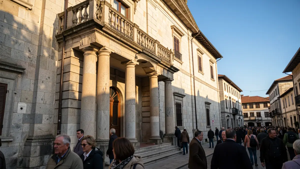 Imagen genérica de un edificio de piedra con balcón y sol de la tarde.