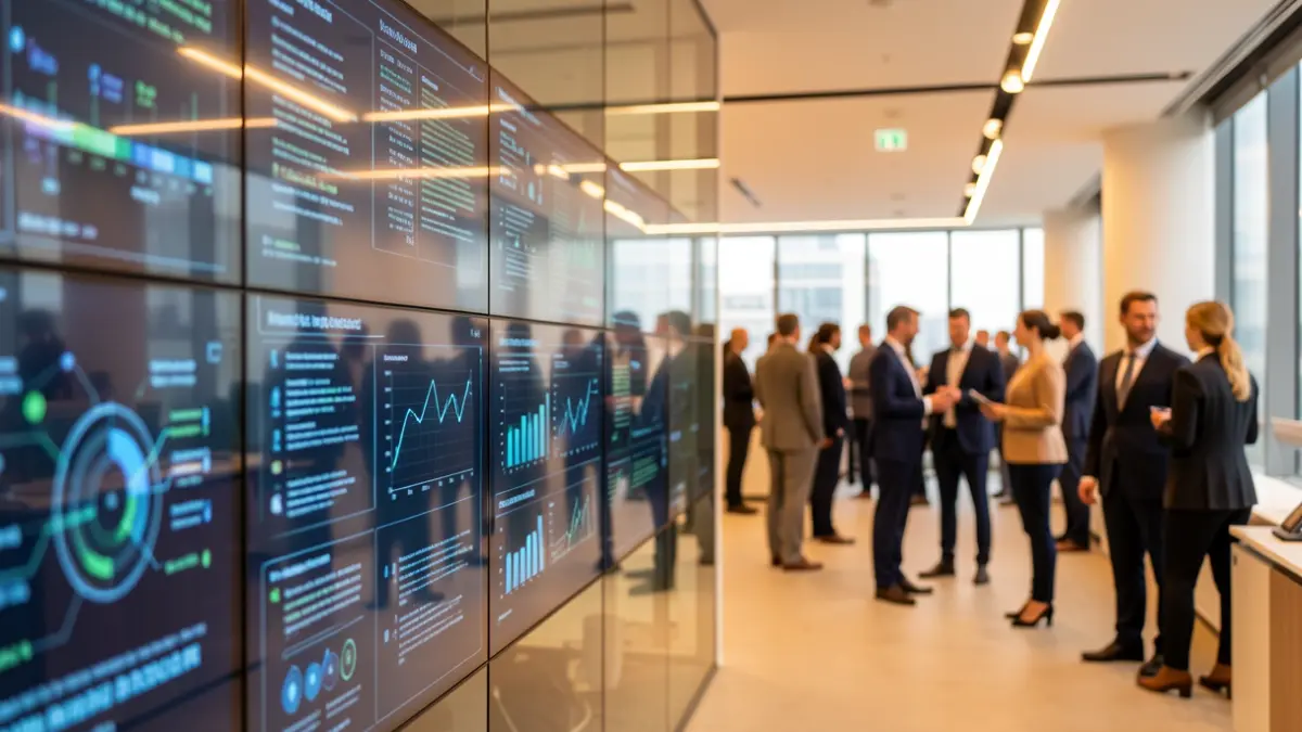 Generic image of a modern office environment with data screens.