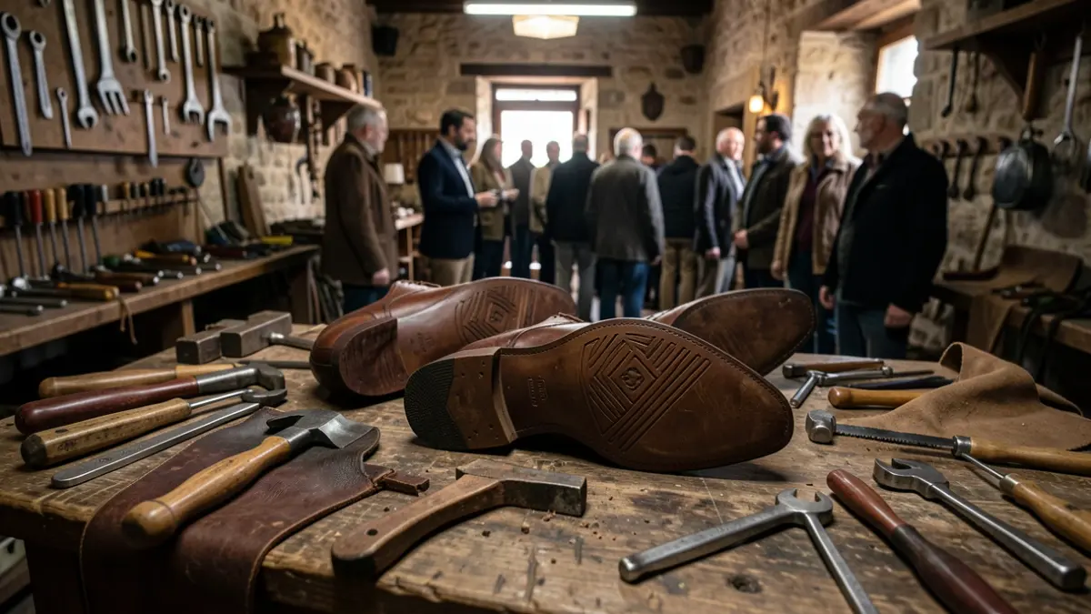 Generic image of footwear components in a workshop.