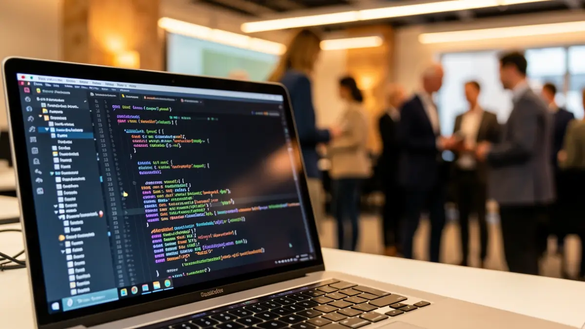 Generic image of a computer with programming code in an office environment.