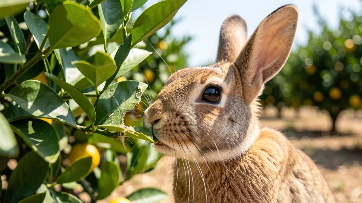 Generic image of rabbits eating citrus crops.