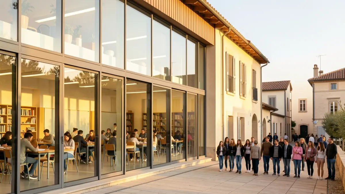 Generic image of an educational center with Mediterranean architecture.