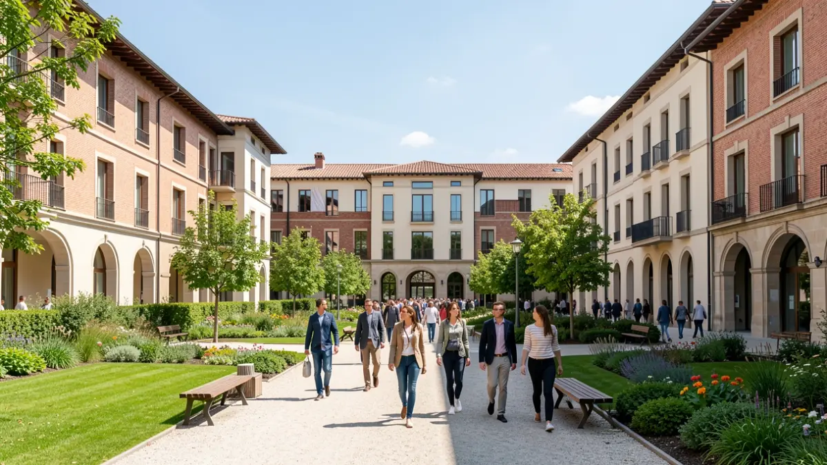 Generic image of a modern university campus with Mediterranean architecture.