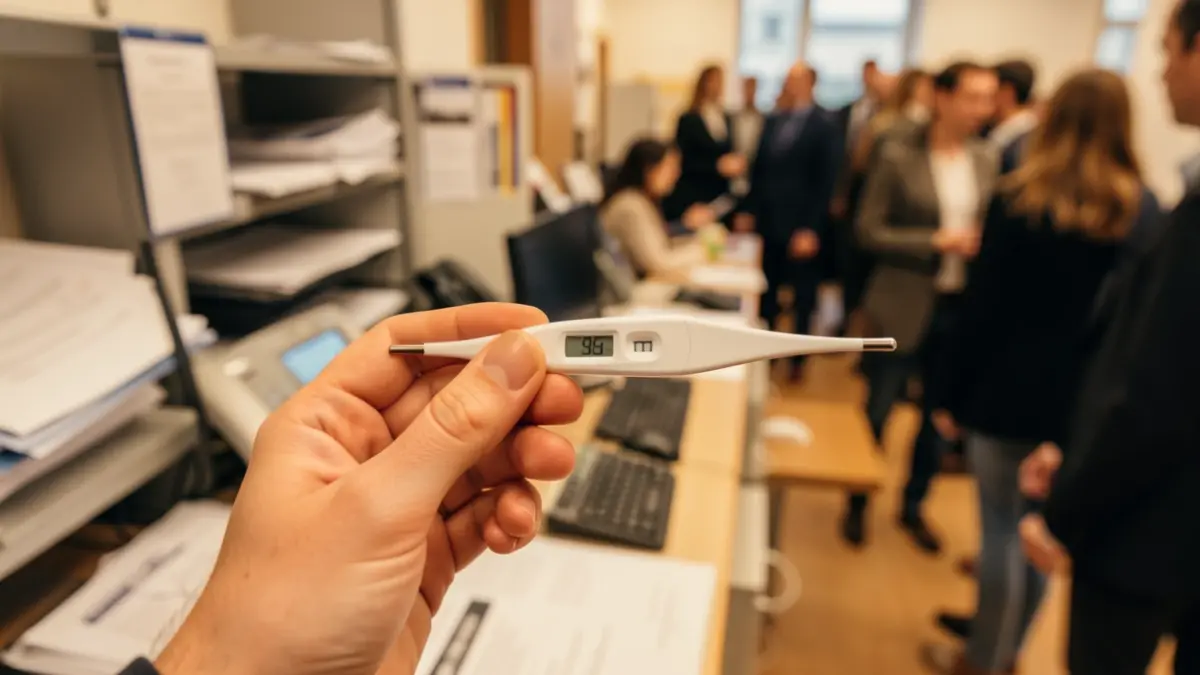 Generic image of a medical thermometer in a work environment.