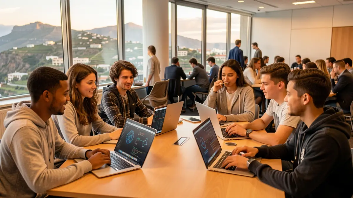 Imagen genérica de jóvenes estudiantes trabajando en proyectos de inteligencia artificial en Canarias.
