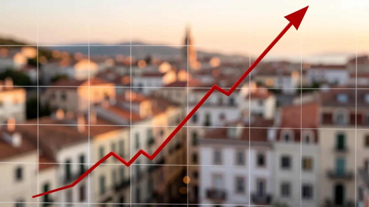 Generic image of an economic graph with an urban landscape in the background.