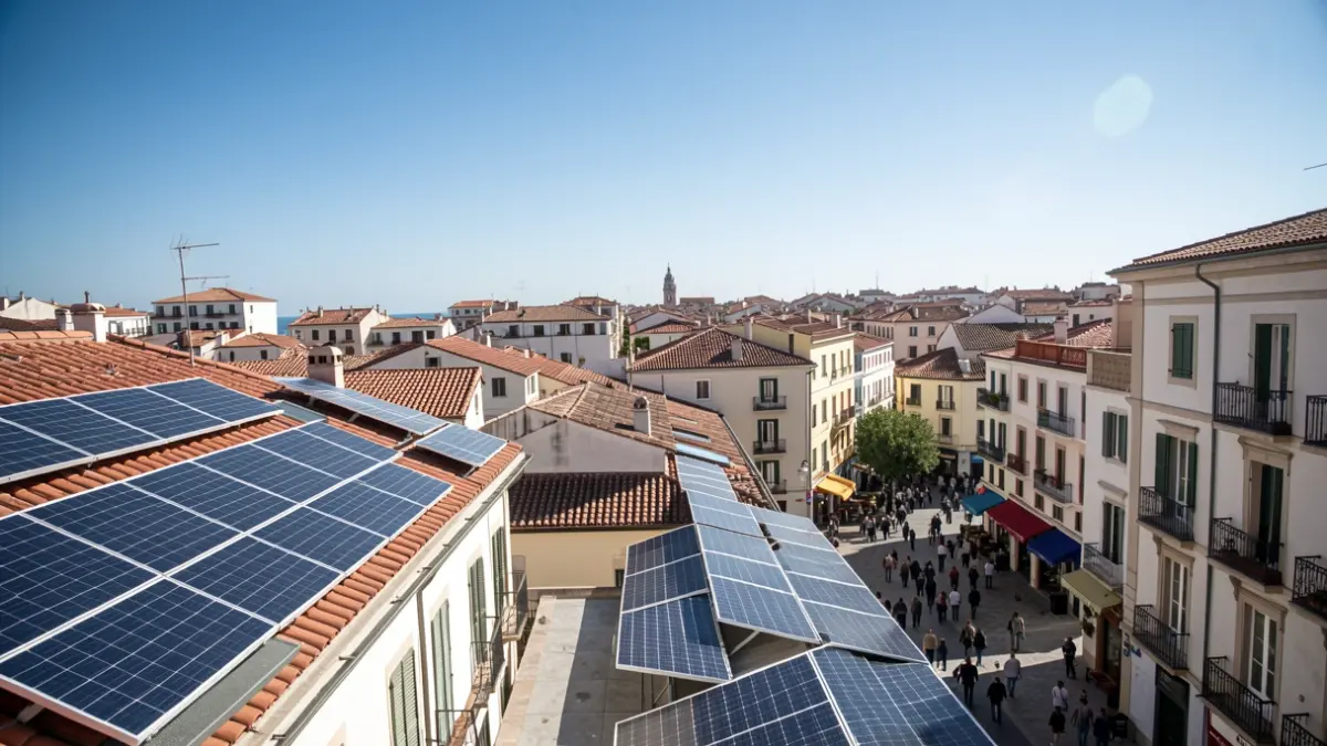 Generic image of solar panels on Valencia rooftops.