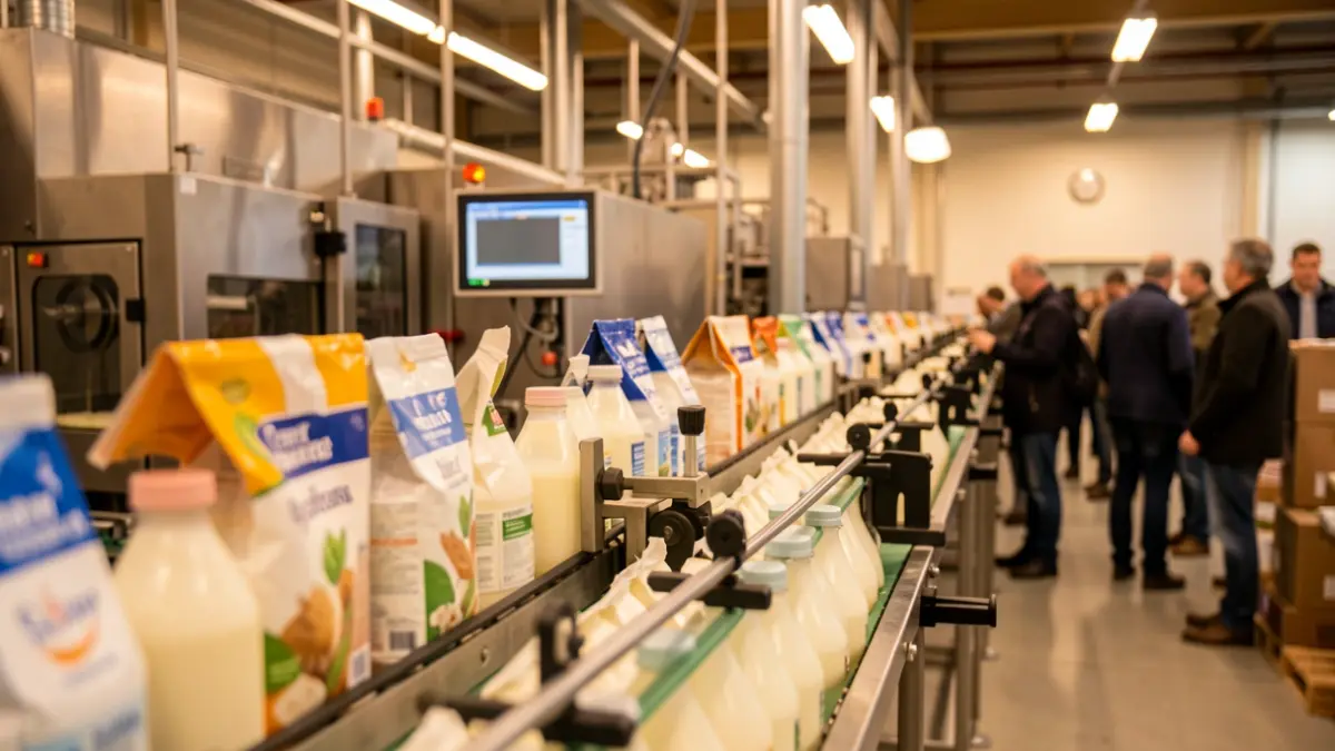 Imagen genérica de una línea de producción de lácteos en una fábrica.