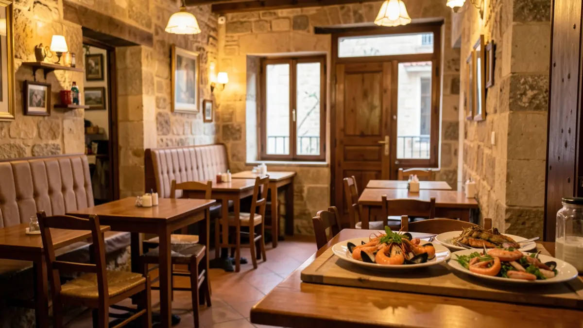 Cozy interior of L'Escabetx restaurant in Girona, featuring Mediterranean cuisine details.