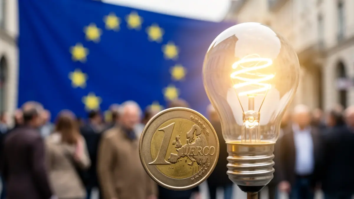 Imagen genérica de monedas de euro y una bombilla.
