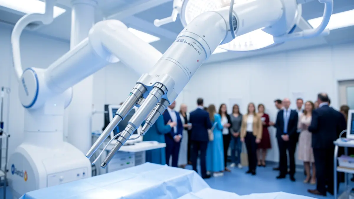Imagen del robot quirúrgico Da Vinci Xi en un entorno hospitalario.