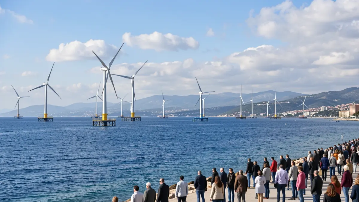 Floating offshore wind turbines off the coast of Catalunya.