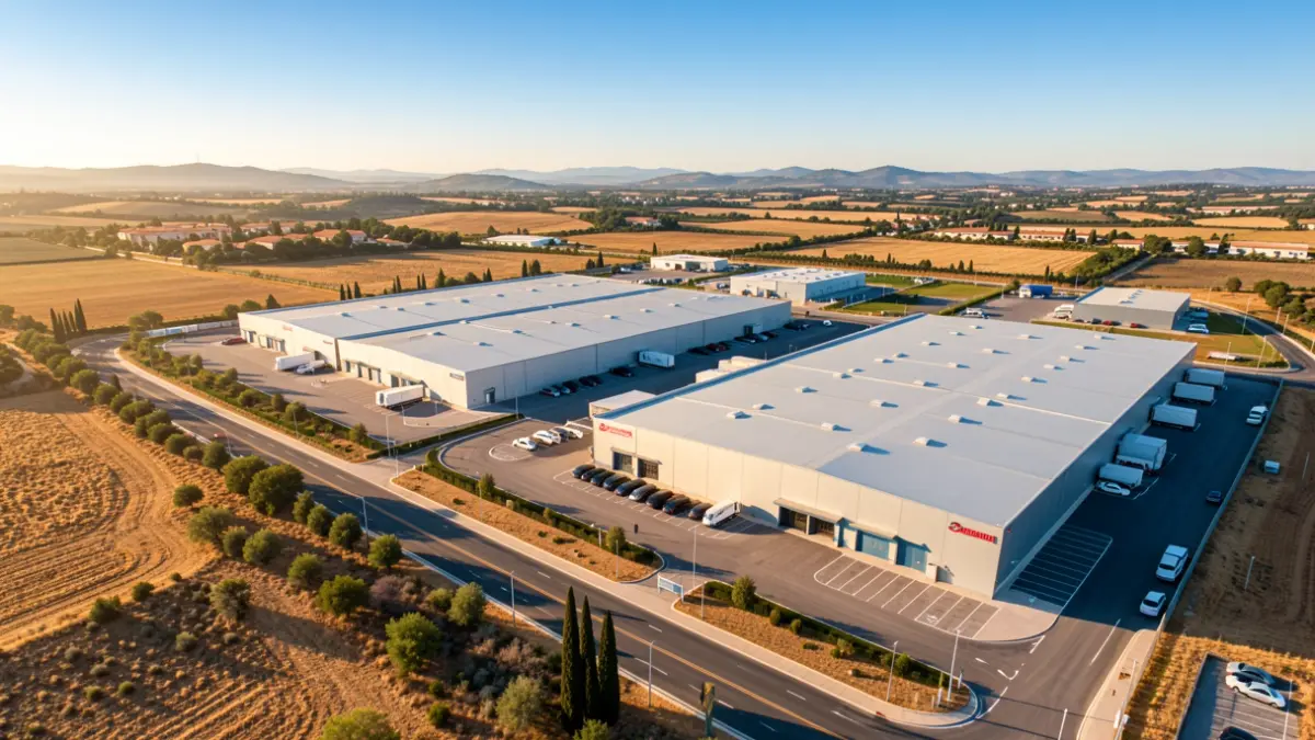 Generic image of a large, modern logistics park with warehouses.