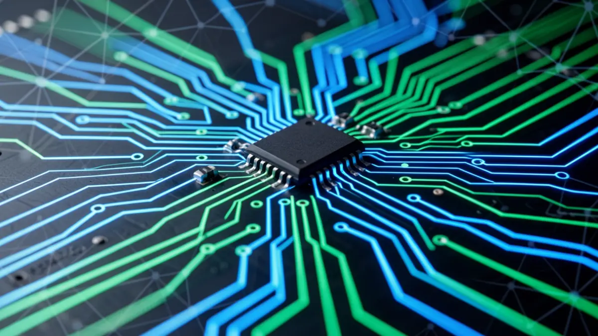 Imagen genérica de un circuito digital con líneas de datos luminosas.