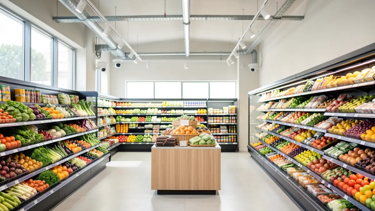 Imagen genérica de un mercado alimentario moderno y tecnológicamente avanzado.