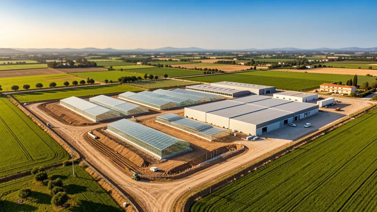 Vista aérea de un nuevo sector agroindustrial en construcción en Mont-roig del Camp.