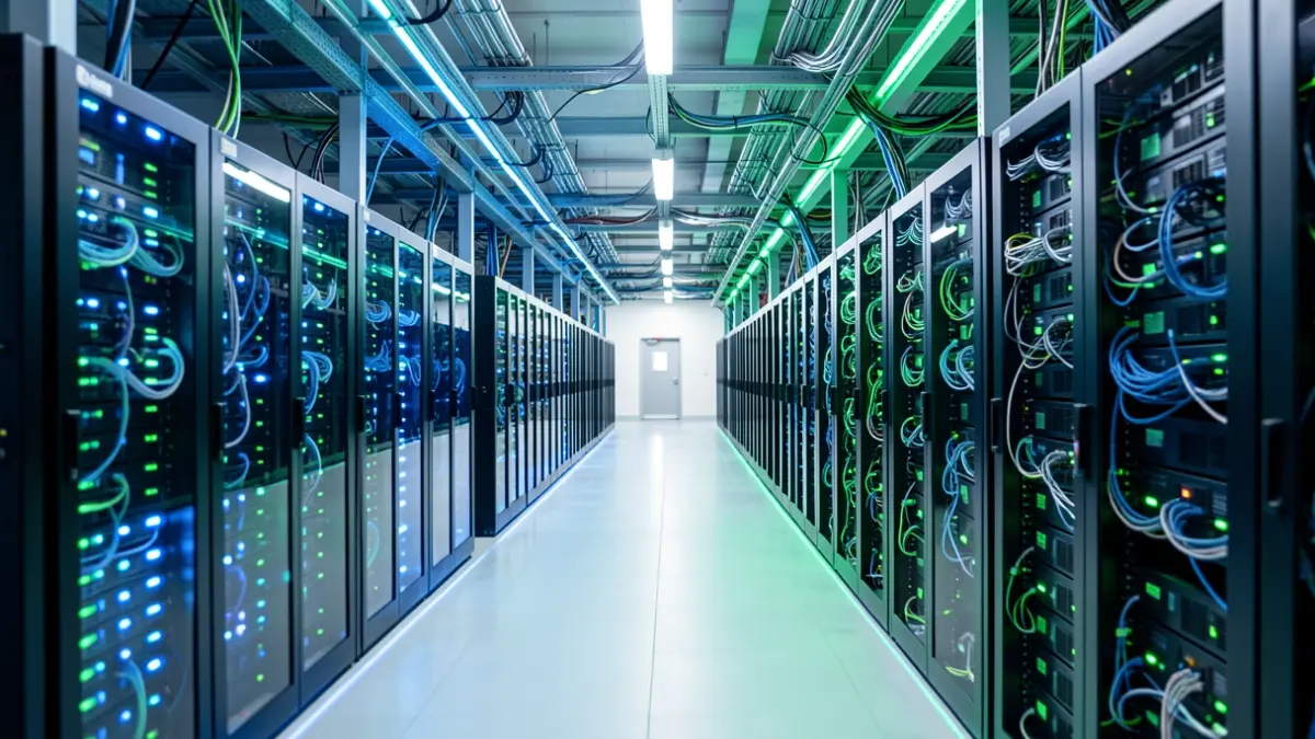 Imagen genérica de un centro de datos con servidores iluminados.