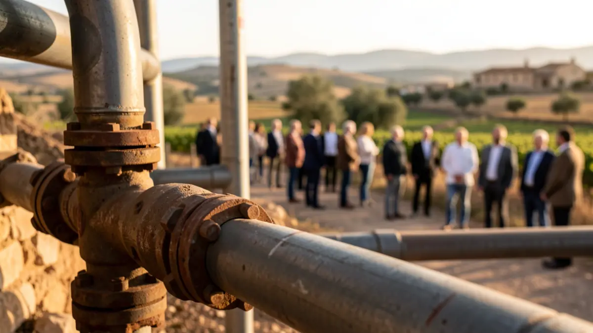 Imagen genérica de tuberías industriales para transporte de gas en un paisaje rural andaluz.