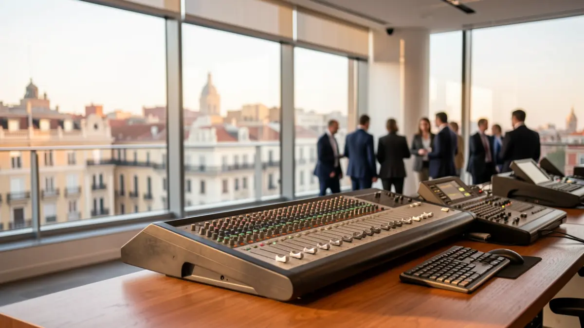 Modern office in Barcelona with audiovisual equipment.