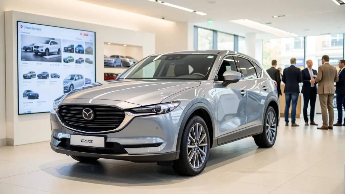 Image of the new Mazda CX-6e in a dealership.