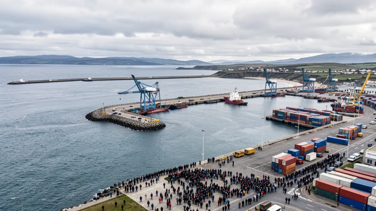 Imaxe xenérica dun porto con obras e contedores.