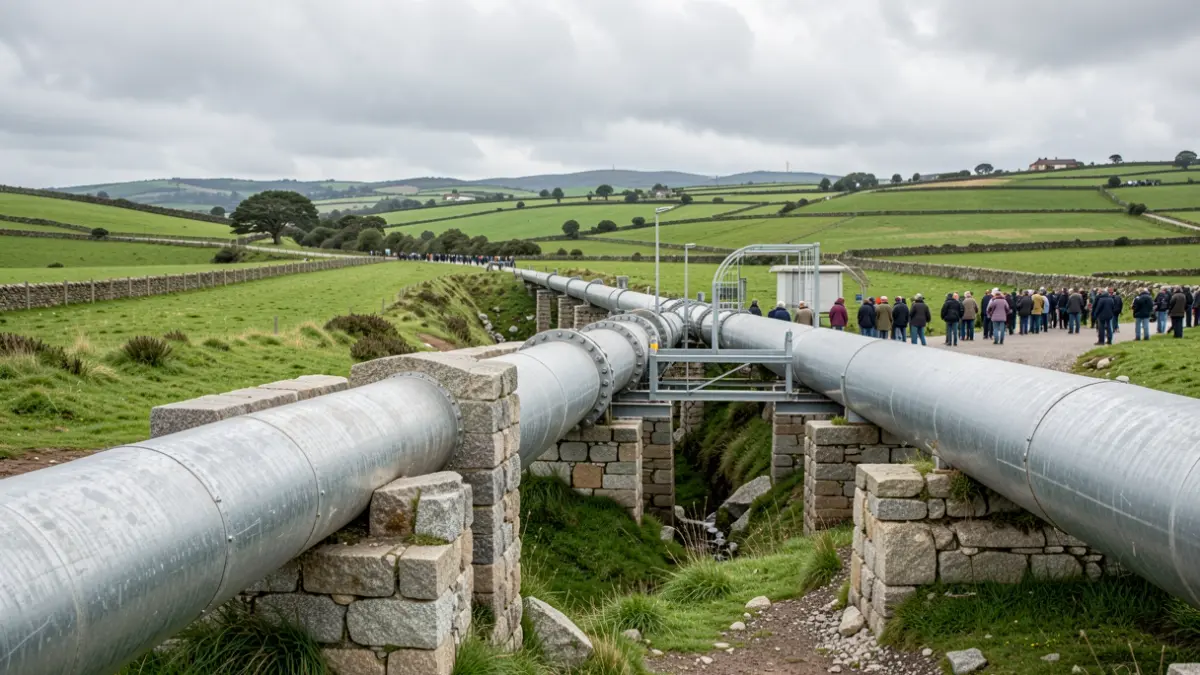 Imagen genérica de construcción de un gran gasoducto en un paisaje gallego.