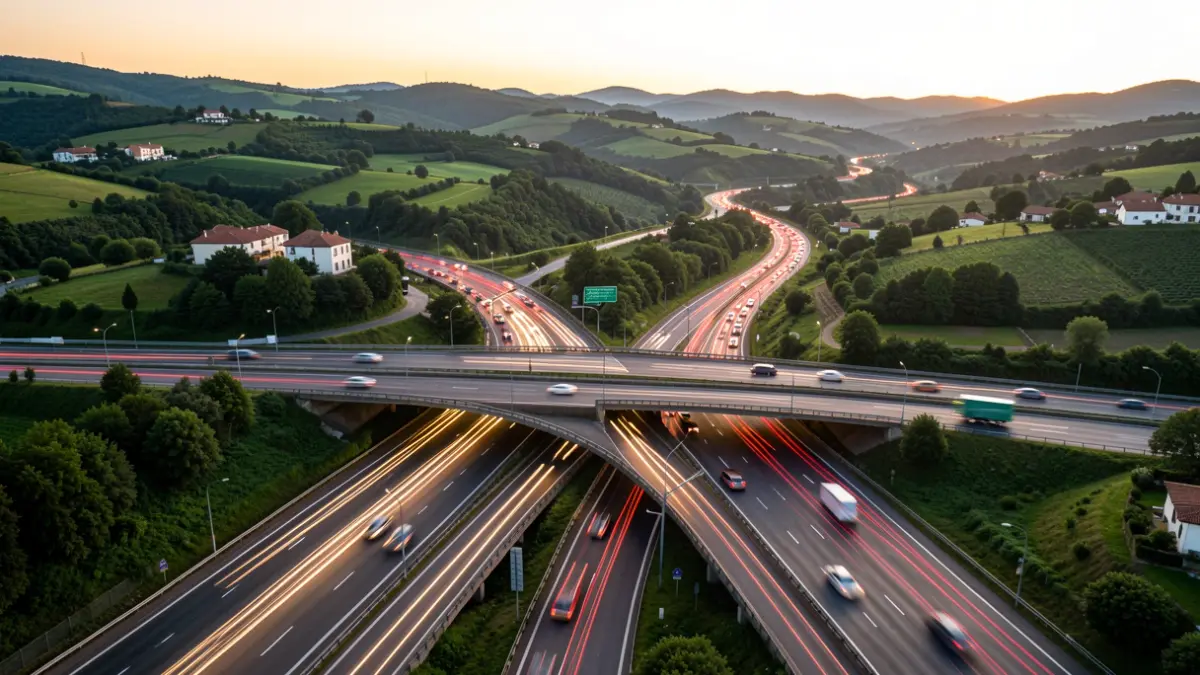 Imagen genérica de tráfico en una autopista gallega al atardecer.