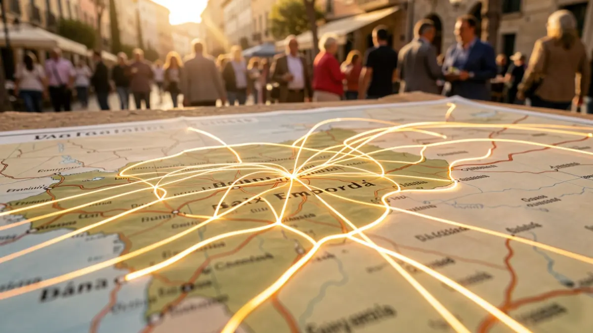 Generic map of the Baix Empordà region with graphic elements representing economic development.
